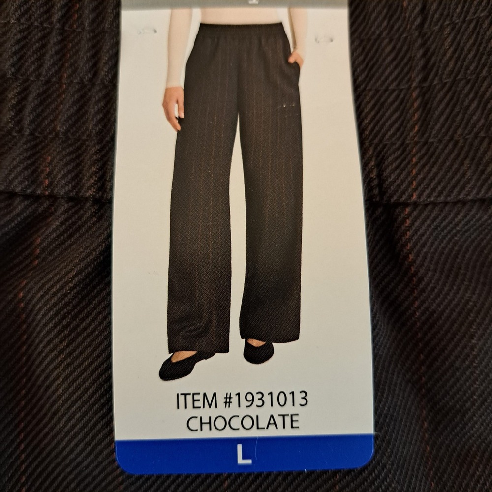 MattyM Wide Leg Pants Womens L Chocolate NWT Pinstripe Elastic Waist 925-351-B12